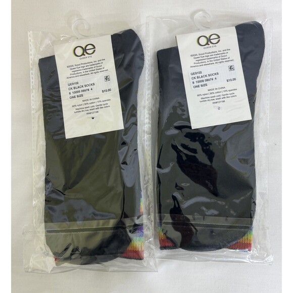 Lot of 2 Queer Eye Socks Choose Kindness Black Rainbow One Size NEW - Picture 5 of 6